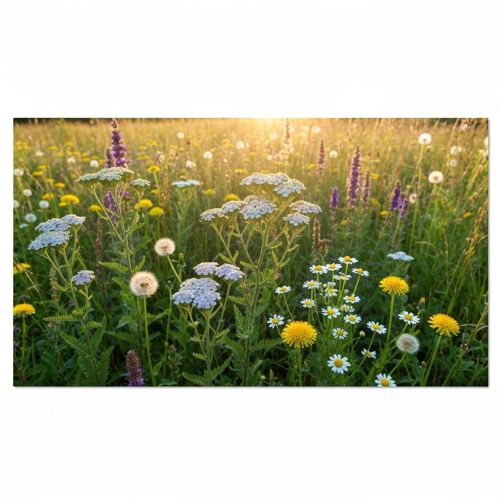 Summer meadow with blooming herbs